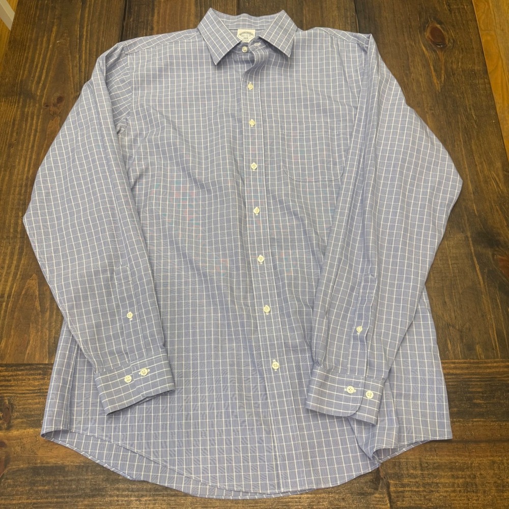 Brooks Brothers 1818 Regent Dress Shirt Mens 16.5 32/33 Blue Windowpane Non-Iron